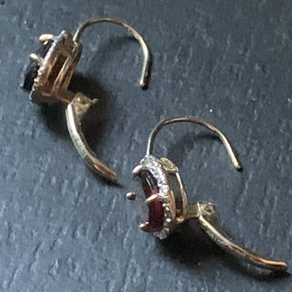 Oval Cut Lab-Created Garnet Drop/Dangle Earrings 14K Gold Plated over Silver - Picture 3 of 5